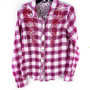 Miss Me Pink Plaid Rhinestone Western Shirt